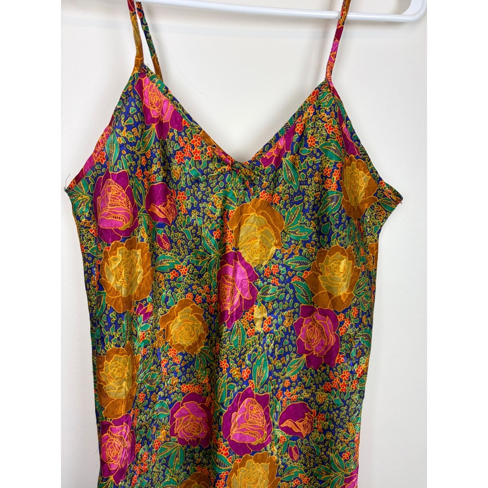 Vintage Floral Satin Slip Dress Large? 90s V-Neck Nightgown Chemise Romantic‎ - Picture 2 of 4